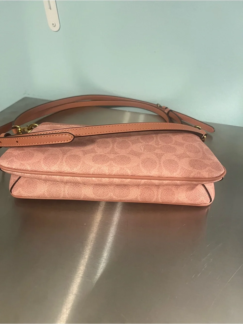 Coach Pink Signature Canvas Convertible Shoulder/Crossbody Bagw/Tan Leather Trim